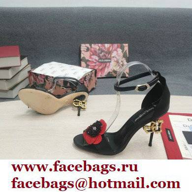 Dolce  &  Gabbana DG Logo Heel 10.5cm Black Red Roses Sandals Black 2022